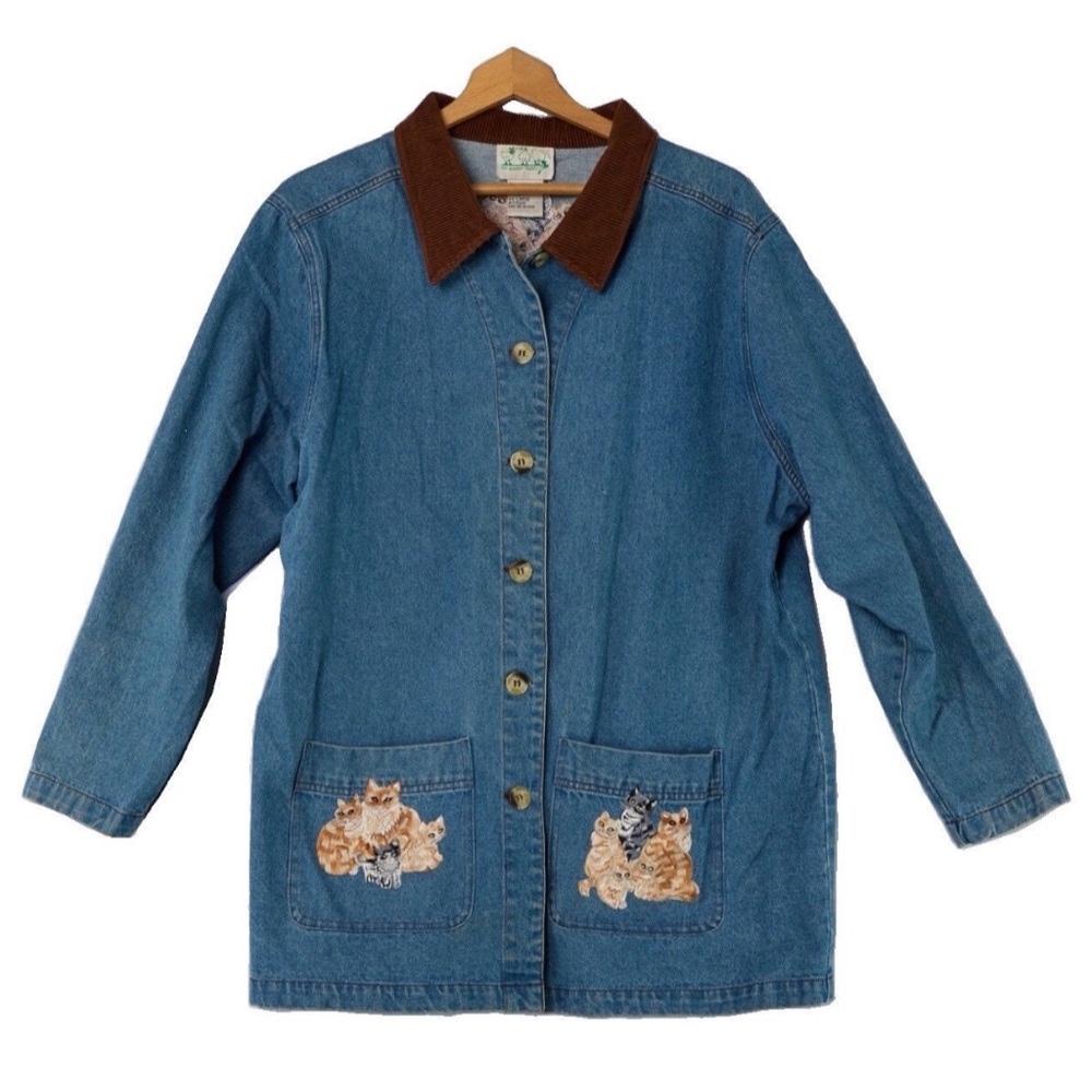 vintage barn coat embroidered cats
